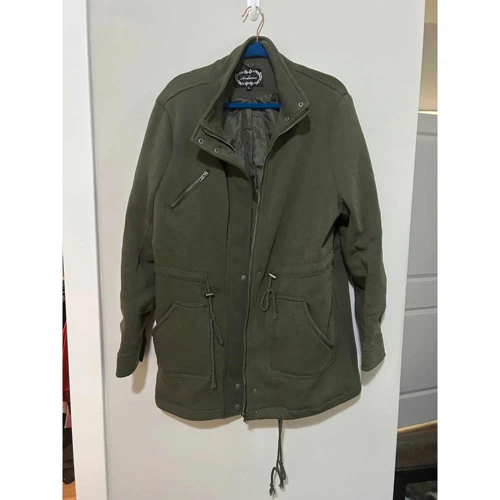 Ambiance Olive Green‎ Anorak Military Style Jacket Womens 1XL Drawstring